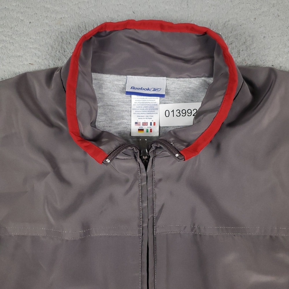 Reebok Red Gray Full Zip Winter Windbreaker Jacket Mens Size Large - Picture 2 of 8